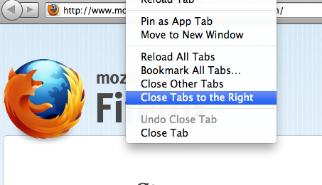 Zamykanie zakładek po prawej w Firefox